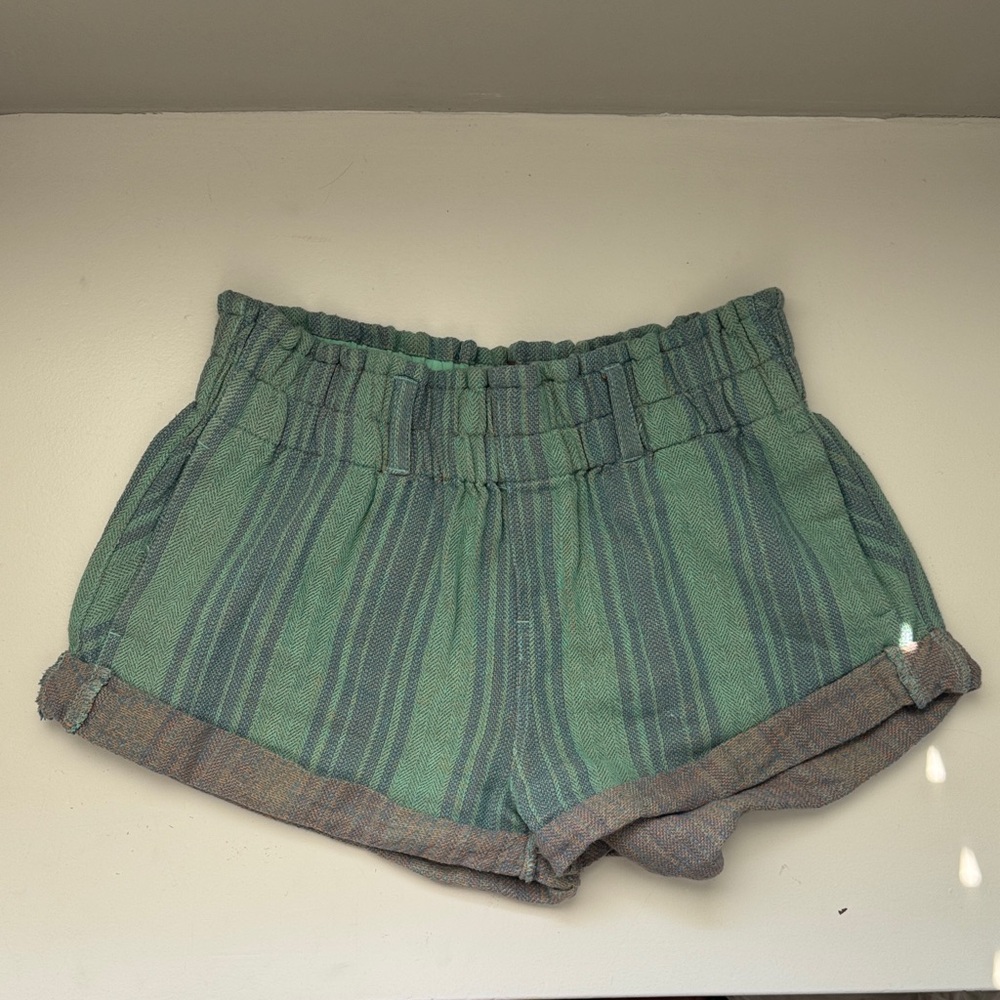 Free People Green Striped Shorts
